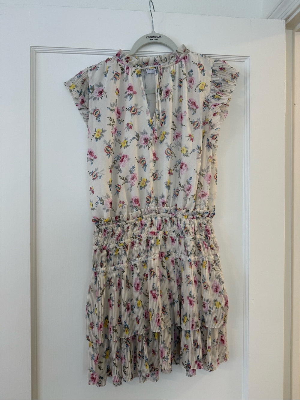 Current Air Cream Floral Ruffle Tiered Mini Dress